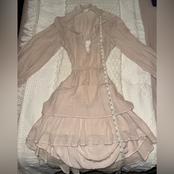 Altar’d State Beige Ruffle Tiered Long Sleeve Mini Dress - Picture 4 of 8